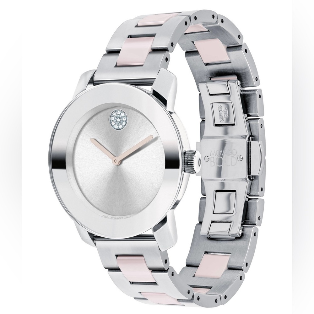 Movado Women's Swiss Bold Blush Ceramic & Stainless Steel Bracelet Watch 36mm